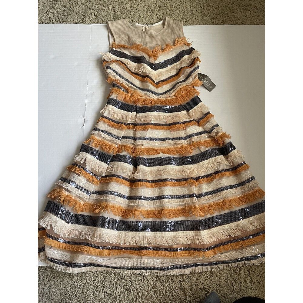 Eva Mendes Sz 0 Collection Sabine Orange, Cream, and Silver Stripe Dress‎ 129$